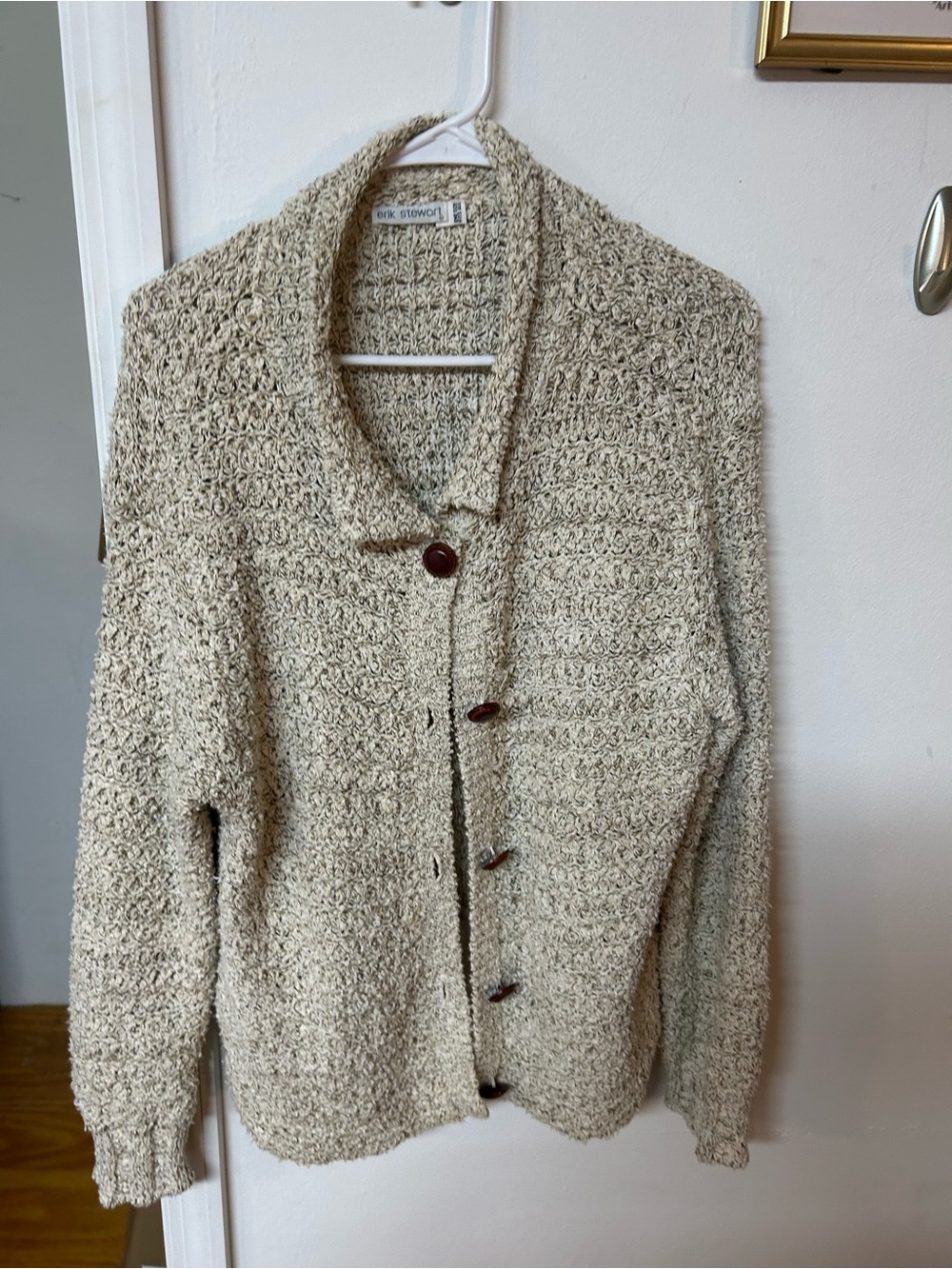 Erik Stewart Cream Textured Button-Up Cardigan Sweater